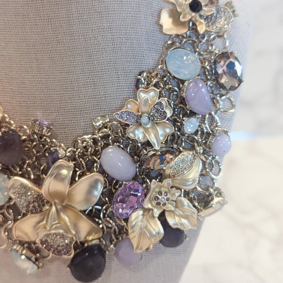 White House Black Market Goldtone Flower Statement Necklace - Picture 8 of 9